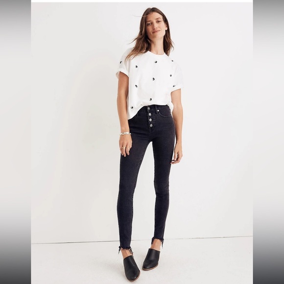 Madewell 9” Mid Rise Skinny Jean In Berkeley Black. Button-through edition. - Picture 2 of 11
